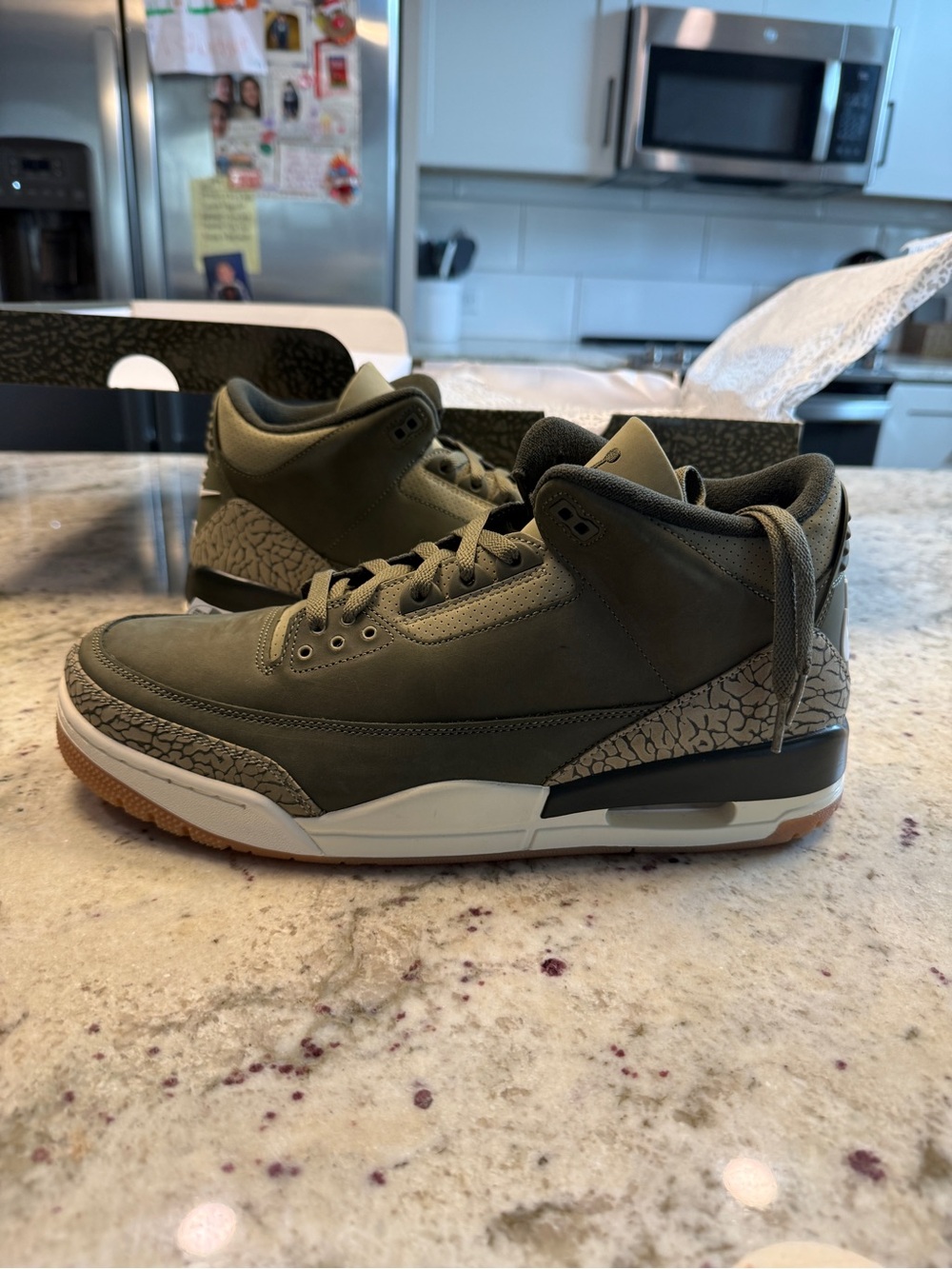 Jordan Men's Olive Green and Cream Retro Athletic Sneakers - Picture 3 of 9
